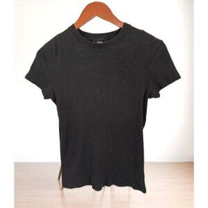 Theory Womens Ribbed Knit Short Sleeve Top Textured Classic Layers Timeless M/M